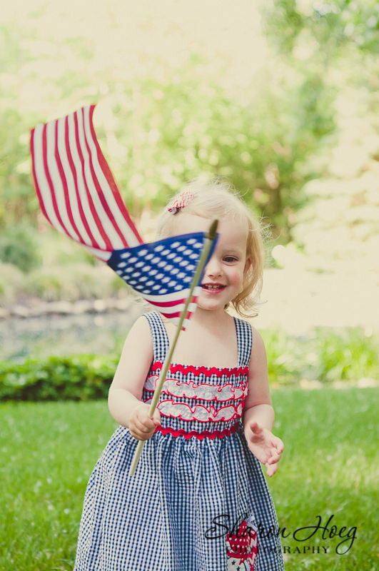 young blonde girl with american flag, Northville Child Photographer