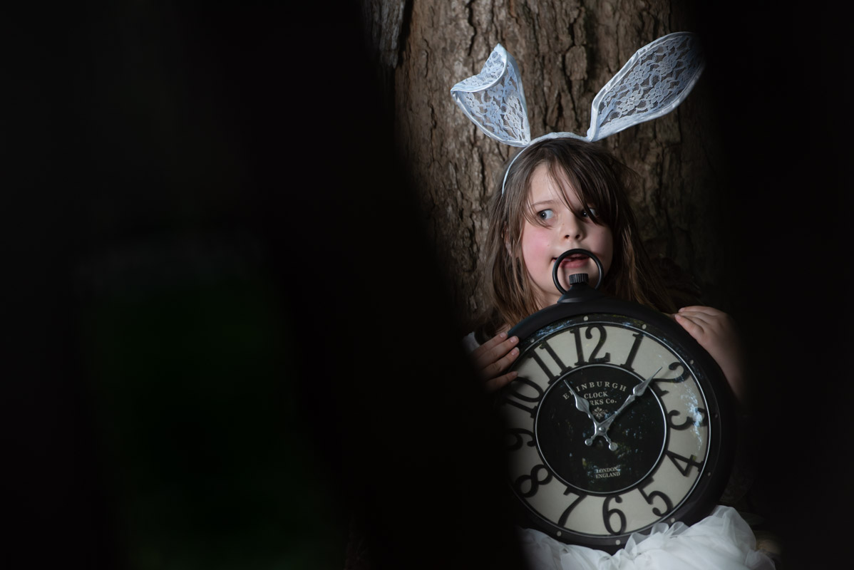 White rabbit with clock, Family Photographer in Michigan, Detroit Child Photographer